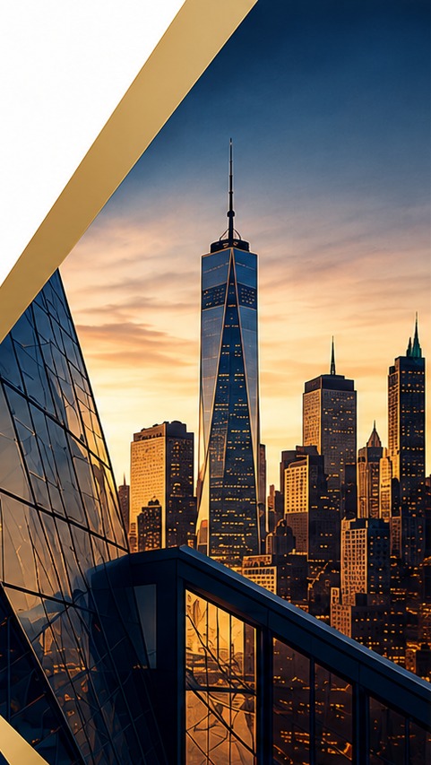 New York City skyline and contemporary architecture at sunset